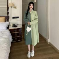 ราคา Uniqlo 2023 New Fashion version Large size fat mm early autumn loose draped long sleeved shirt dress womens Korean version of this years popular beautiful long skirt (20635271800)