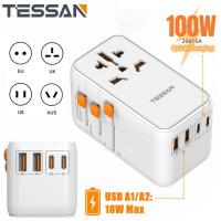 ราคา 100W GaN Worldwide Travel Adapter Universal with USB Type C Fast Charging Power Adapter Type C Adaptor Universal Adapter Worldwide Travel Adapter All in one Outlet Adapter Converter SG USA to Europe U