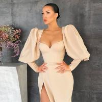 ราคา Womens Dress Elegant Tunics Pull Sleeve High Split Evening Party Dresses Y2K Tight Long Maxi Formal Vestidos Red Black 2022 (13018986584)