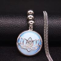 ราคา ZZOOI 2023 Moonstone Stainless Steel Statement Necklace for Women Buddha Lotus Yoga Chain Necklace Jewelry collier femme N20282 (18313652601)