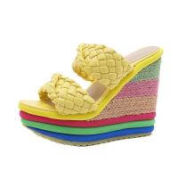 ราคา รองเท้าแตะสานส้นตึกสตรีรองเท้าลำลองแฟชั่นแบบไม่ลื่นมีสี (10575433548)