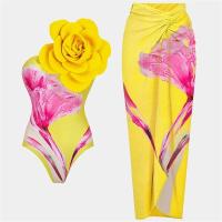 ราคา Floral Print One Piece Swimsuit and Skirt for Women 2024 New One Shoulder 3D Flower Swimwear Female Monokini Beach Bathing Suit (20973857344)