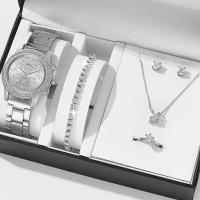 ราคา 6PCS Set Luxury Watch Women Ring Necklace Earrings Rhinestone Fashion Wristwatch Female Casual Ladies Watches Bracelet Set Clock (19981976658)