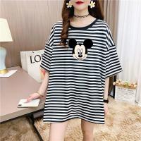 ราคา 40 150kg Womens Plus Size Cute Mickey Printed Stripes T shirt Oversized Korean Style Big Size Striped Tee Round Neck Short Sleeves Summer Maternity Pregnancy Casual Cute Cartoon Patterned Loose Fit T 