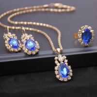 ราคา shop1 Set Fashion Romantic Charm Elegant Teardrop Crystal Rhinestone Metal Pendant Gold Plated Chain Necklace Earrings Rings Womens Jewelry Stes Fashion Accessories Color Black Green Purple White Blue