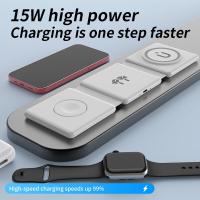 ราคา สีขาวพับได้ที่ชาร์จแบบไร้สาย3 In 1แท่นชาร์จแม่เหล็กสถานีชาร์จไร้สายเดินทางที่ปลอดภัยสำหรับ iPhone Samsung โทรศัพท์แกแล็คซี่ ไม่รวมนาฬิกา Samsung IWatch และ AirPod (19665962893)