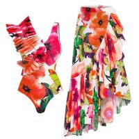 ราคา Floral Print One Piece Swimsuit and Sarong for Women 2024 New V Neck Swimwear Ruffle Monokni Beach Bathing Suit Outfit (20938072772)