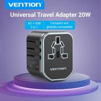 ราคา Vention 65W GaN Global Universal Travel Adapter International Charger ปลั๊กแปลง 3 ช่อง Type C Fast Charging 2 pin 3 pin plug Adapter for iPhone Samsung Laptop PD ปลั๊กแปลงขา socket adapter multi funct