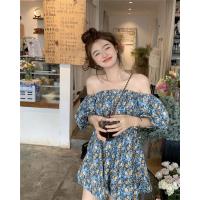 ราคา ชุดเดรสสำหรับคนตัวเล็กแบบใหม่ฤดูร้อนชุดเดรสขาสั้นแบบชิ้นเดียวปาดไหล่ลายดอกไม้จับจีบเปิดไหล่แขนพองสำหรับผู้หญิง (19927452295)