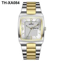 ราคา นาฬิกาข้อมือผู้ชายสายเหล็กสี่เหลี่ยมเรียบง่ายปฏิทินกีฬานาฬิกาควอตซ์นาฬิกาผู้ชายนาฬิกาสายสแตนเลสกันน้ำ (20116396870)