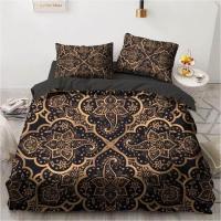 ราคา 3D Duvet Cover Set Bedding Sets Comforter Quilt Cover Bed Linen King Queen Black Gold Lotus Design Printed 220x260 Size (16207100439)