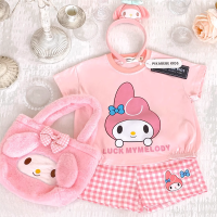 ราคา Sanrio ชุดกางเกงขาสั้นลายเด็กผู้หญิงแขนสั้นสำหรับฤดูร้อนชุดกางเกงขาสั้นลาย Hello Kitty ของฉัน Melody Kuromi Cinnamoroll เสื้อยืดผ้าฝ้ายของขวัญสำหรับเด็ก (20237558611)