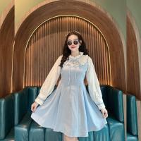 ราคา พร้อมส่ง เดรสทรูโทนผ้าครัชแขนยาวผูกโบว์หน้าแต่งกระดุมมุกดอกไม้พร้อมสายผูกเอว B49B69 A2470 (21289547711)