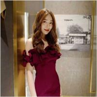 ราคา TW11284 เดรสปาดไหล่ระบายผ่าหน้า (1199032269)