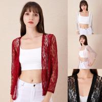 ราคา Woodrowo I j Shop Women Fashion Lace Cardigans Long Sleeves Solid Color Slim Fit Lace Coat Casual Trench Outwear Hollow Out See Through Shirts Spring Autumn Summer Tops Plus Size (21046749856)
