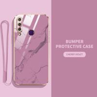 ราคา VRQRเคสสำหรับหัวเหว่ยเคลือบสี่เหลี่ยมสุดหรู Huawei Y6 2019 Y6P 2020 Y7 2019 Y7 Prime 2019 เคสโทรศัพท์การป้องกันเลนส์เต็มรูปแบบพร้อมฟรีสายคล้องเคสกันกระแทกพิมพ์ลายหินอ่อนเรียบ (19371005687)