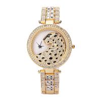 ราคา แฟชั่นยอดนิยมเหล็กวงเพชรฝังนาฬิกาของผู้หญิง Rhinestone ใบหน้าเสือดาวเต็มเพชรนาฬิกาควอทซ์ (16575470736)