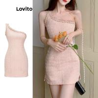ราคา Lovito ชุดกระโปรง ชุดเดรส ปาดไหล่ สีพื้น แต่งระบาย สำหรับสตรี L65ED163 สีชมพู (21055553871)