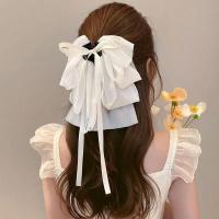 ราคา French Gentle Temperament Large Ribbon Bow Hair Clamp Multi layer Chiffon Fabric Hair Claw (20334153246)