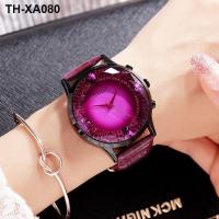 ราคา GUOU durable niche luxury fashion handsome large dial rhinestone watch red purple leather strap womens watch (20991773965)