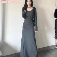ราคา ชุดเดรสหวานอมฟ้าเดรสเอวเล็กฤดูใบไม้ร่วงกระโปรงยาวเหนือเข่าสีเทาพร้อมเดรสคอเหลี่ยม (21073395641)