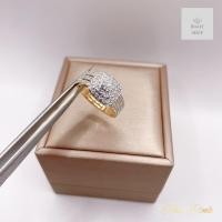 ราคา แหวนเพชรกระจุกรูปเหลี่ยมทรงนูนบ่าข้างสามแถว ขนาดฟรีไซต์ สวยวิบวับ (20710954264)