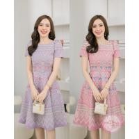 ราคา ชุดผ้าไทย เดรสผ้าไทย เดรสทำงาน ผ้าทอมัดหมี่ ลายไทยหัวใจ สีม่วง สีชมพู คอปาด ทรงกระโปรงย้วย กระโปรงบาน อัดกาวทั้งชุด (19228843251)