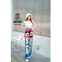 ราคา กางเกงยีนส์ขายาว เอวสูง ขากระบอก แต่งสกีนลายมิกกี้เมาส์ แต่งขาดเชอร์ๆ สไตล์เกาหลี 8069 (19151297356)