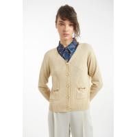 ราคา ESPADA เสื้อคาร์ดิแกนคอวีถักนิต ผู้หญิง สีทอง V Neck Knitted Cardigan 04810 (20922959973)