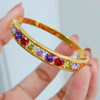 ราคา กำไลพลอย หลากสี สแตนเลส18K มี 3 ไซส์ กำไลพลอย นพเก้า กำไลผู้หญิง กำไลมงคล (19453691944)