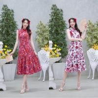 ราคา BS3492 Dress เดรสกี่เพ้าคอจีนแขนกุด ติดกระดุมจีนด้า (21185342729)