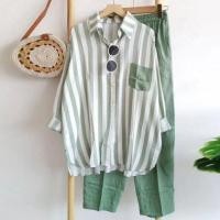 ราคา Lanrui ชุดวอร์มลำลองของผู้หญิง 2 ชิ้นชุดเสื้อแขนยาวลายและชุดกางเกงขาสั้นมินิเอวสูงหลวม (17941098781)