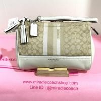 ราคา กระเป๋าคล้องมือ COACH แท้ ผ้าลาย Signature สายคล้องมือหนังแท้ รุ่นหรูจาก Shop ใส่โทรศัพท์ได้ Coach 48014 Signature Sateen Large Wristlet Parchment (20820986112)