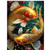 ราคา 30x40ปลาคราฟสีทองการออกแบบที่สร้างสรรค์ซม ภาพวาดบนผ้าใบรูปปลาของขวัญภาพติดผนังบ้าน ไร้กรอบ (20769538514)