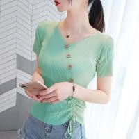 ราคา ส่งเร็ว Kaykai Shop พร้อมส่ง เสื้อคอวีแขนสั้น แต่งกระดุมด้านหน้า เชือกรูดด้านล่าง A070 (21167567558)