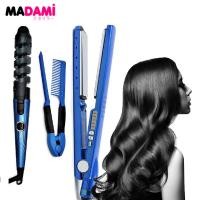 ราคา เครื่องหนีบผมตรงและม้วนลอนหวียืดด้วยไฟฟ้านาโน Titaniumic เหล็กแผ่นแบน3 In 1ชุดแต่งผมเหล็กแบน เครื่องม้วนผม หวีสีฟ้า (20249182710)
