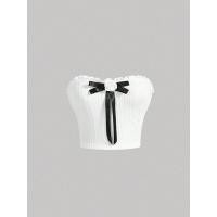 ราคา พร้อมส่ง เสื้อเกาะอก แต่งโบว์ดอกไม้ด้านหน้า มี3สี couqutte ? ? ? ? ₒ (20994437101)