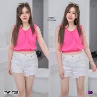 ราคา TW17391 เสื้อ สาวอวบ คอกระเช้าแต่งโบว์หลัง (13501691890)