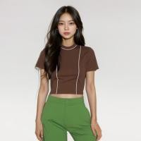 ราคา Closet Crush Basic crop T shirt with stripe details Brown เสื้อยืดครอปทรงเบสิคมีดีเทลเส้นลายทาง (21175239946)