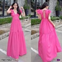 ราคา B17982 เดรสยาว แขนแต่งระบาย เชือกผูกหลัง Long dress fringed sleeves drawstring at the back (16441279694)