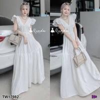 ราคา B17982 เดรสยาว แขนแต่งระบาย เชือกผูกหลัง Long dress fringed sleeves drawstring at the back (16441279693)