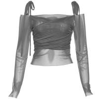 ราคา Cutenew เสื้อยืดแฟชั่นเปิดไหล่แขนยาวธรรมดาตาข่ายเย็บปะติดปะต่อบางผู้หญิงเสื้อยืดเอวลอยยืดได้แบบเรียบง่าย (19470233818)