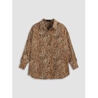 ราคา Cider Collar Leopard Print Button Long Sleeve Blouse Curve Plus (20691730312)