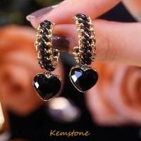 ราคา Kemstone Vintage Black Love Heart Winding Chain Hoop Drop ต่างหูสำหรับผู้หญิงเครื่องประดับ Gifts (16950055643)