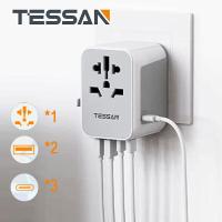 ราคา TESSAN Type C Adaptor Universal Travel Adapter with USBInternational Plug Travel Adaptor 5 6A Smart Charger3 USB C and 2 USB Ports Type C Plug Worldwide Universal Wall Socket USB Charger for Europe Ge