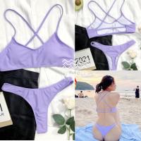 ราคา บิกินี่ ไฮคัด บราเซ็กซี่โชว์หลังสายไขว้ สีม่วง ดำ พร้อมส่ง (21021377524)