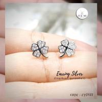 ราคา ต่างหูเงินแท้92 5 Minimal Style งานน่ารักๆ ใบโคลเวอร์ ชุบทองคำขาว ก้านเสียบเงินแท้ (18293774860)