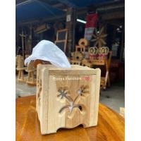 ราคา กล่องทิชชู่ กล่องใส่กระดาษทิชชู่ ไม้สัก กล่องใส่กระดาษชำระ ลายดอกไม้ กล่องมีแบบดิบและเคลือบสี (18440427639)