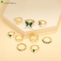 ราคา ชุดห่วงทองหรูหรา9ชิ้น เซ็ตสำหรับผู้หญิงแหวนเพชรสีเขียวรูปผีเสื้อรูปหัวใจเครื่องประดับอัญมณี (20222561799)