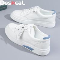 ราคา DOSREAL รองเท้าผ้าใบสีขาวสำหรับผู้หญิงรองเท้าผ้าใบรองเท้าลำลองสีขาวแบบสั้นหนังสไตล์เกาหลีสำหรับเด็กนักเรียนหญิงรองเท้ายาง (20471383284)